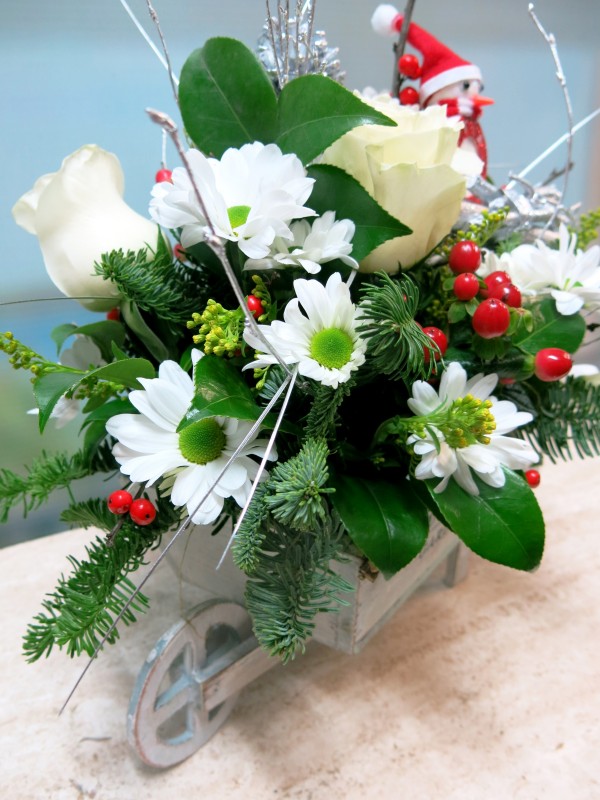 Carretilla de flores para Navidad