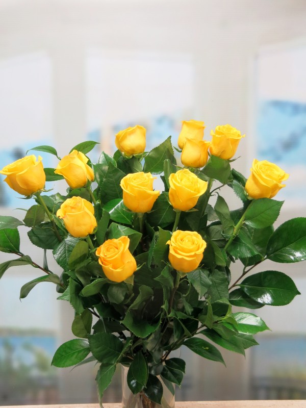 Ramo de 12 Rosas Amarillas tallo largo 