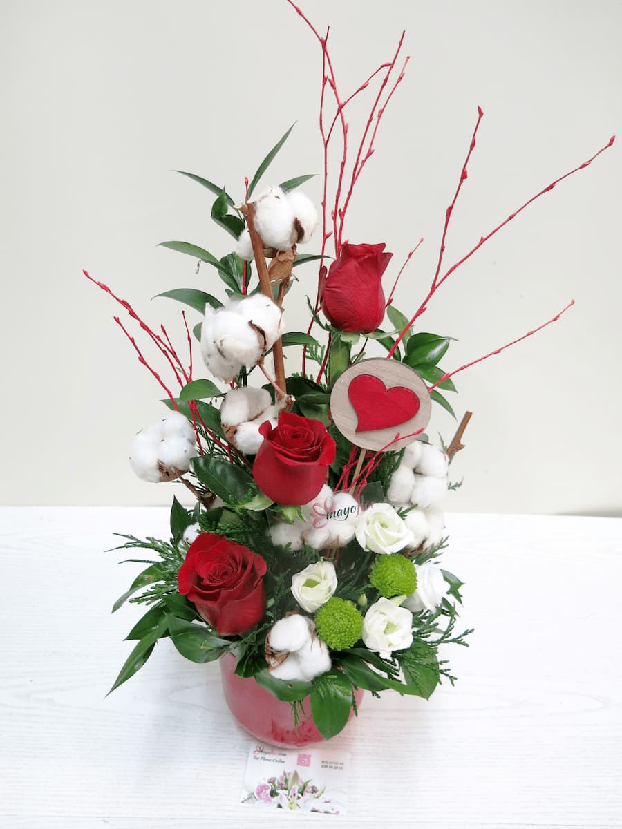 3 Rosas con flores de Algodón - Foto 2